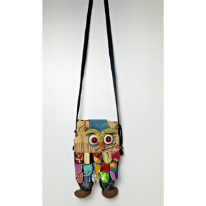 Owl Purse Shoulder Bag Purse Handmade Boho Hand Made Patchwork Fabric 10x7